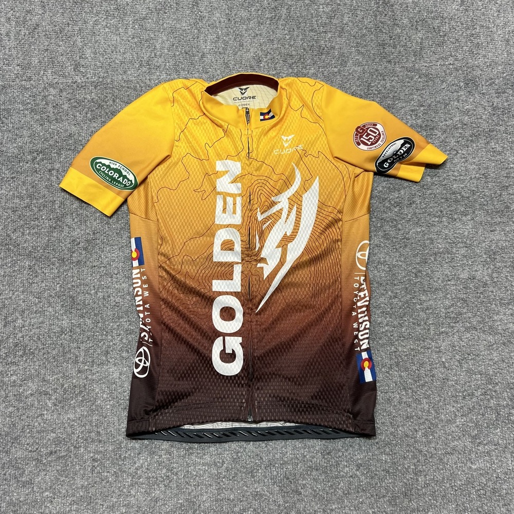 Cuore Cycling Jersey Womens Small Yellow Golden MTB Colorado Full Zip Top